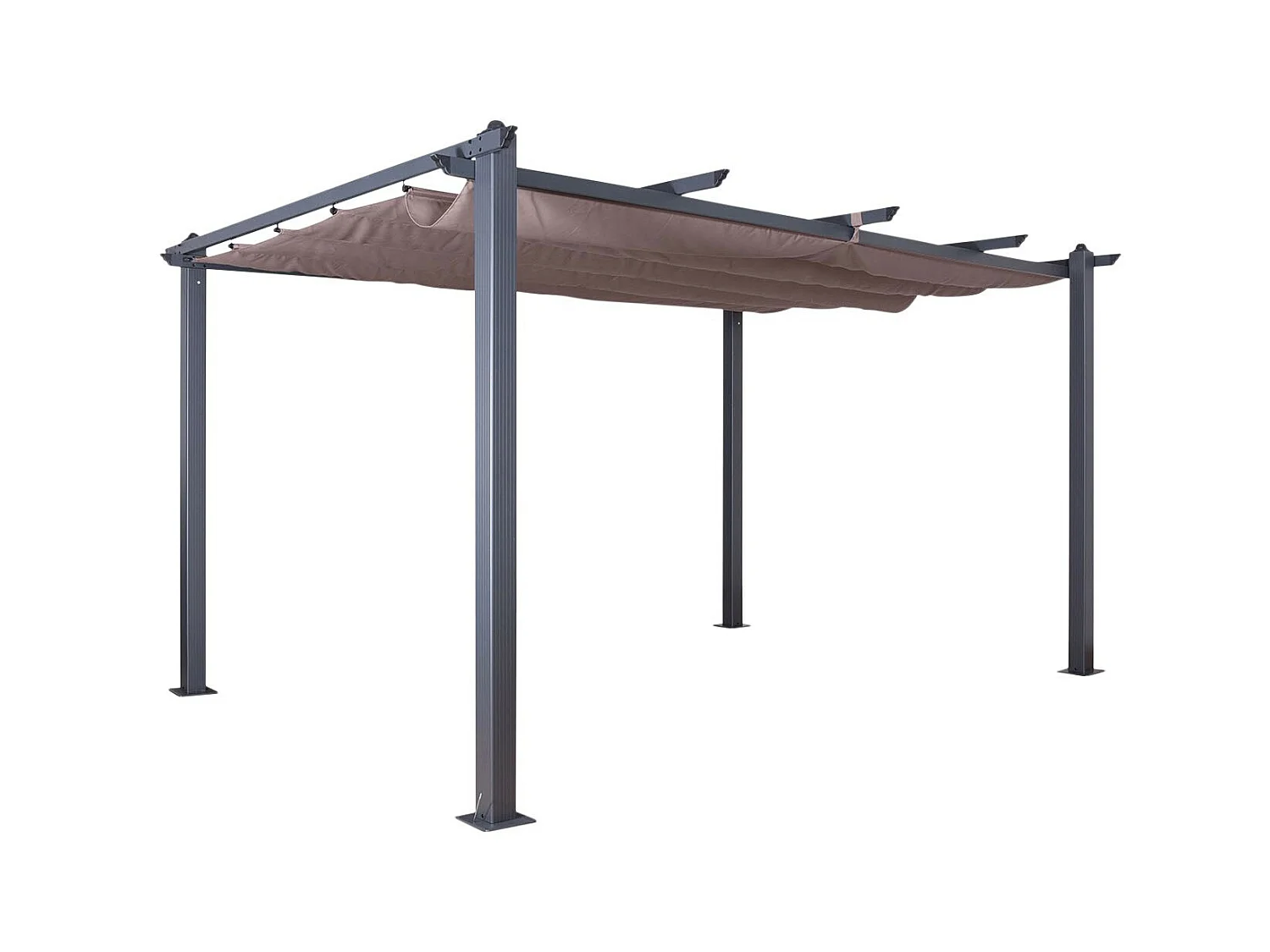 Tonnelle/Pergola aluminium 3x4m toile coulissante rétractable - Gris Taupe - HERO XL