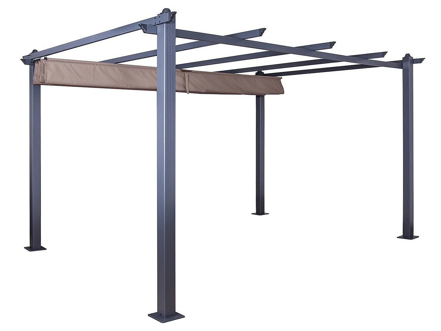 Tonnelle/Pergola aluminium 3x4m toile coulissante rétractable - Gris Taupe - HERO XL
