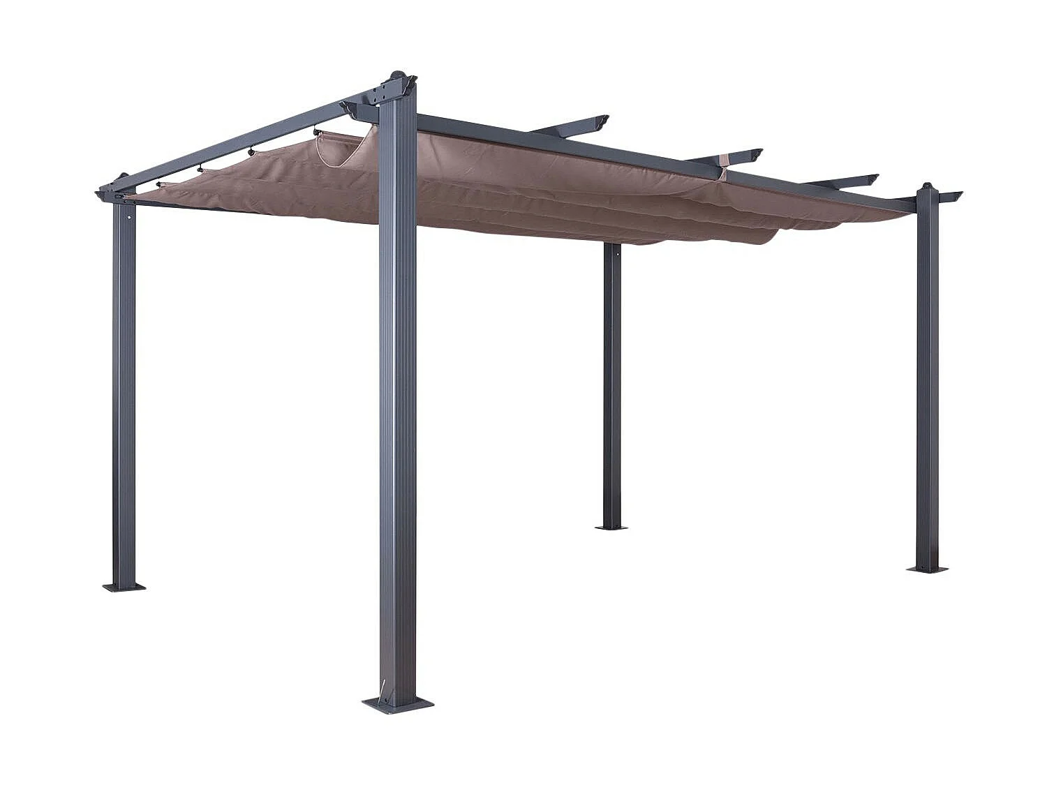 Tonnelle/Pergola aluminium 3x4m toile coulissante rétractable - Gris Taupe - HERO XL