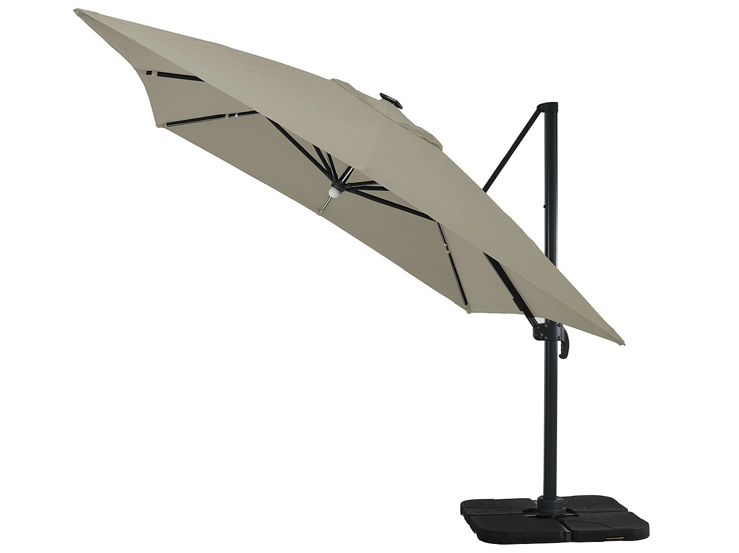 Parasol déporté LED 3x4m rectangle en aluminium + housse - rotatif 360° - Taupe - ROME