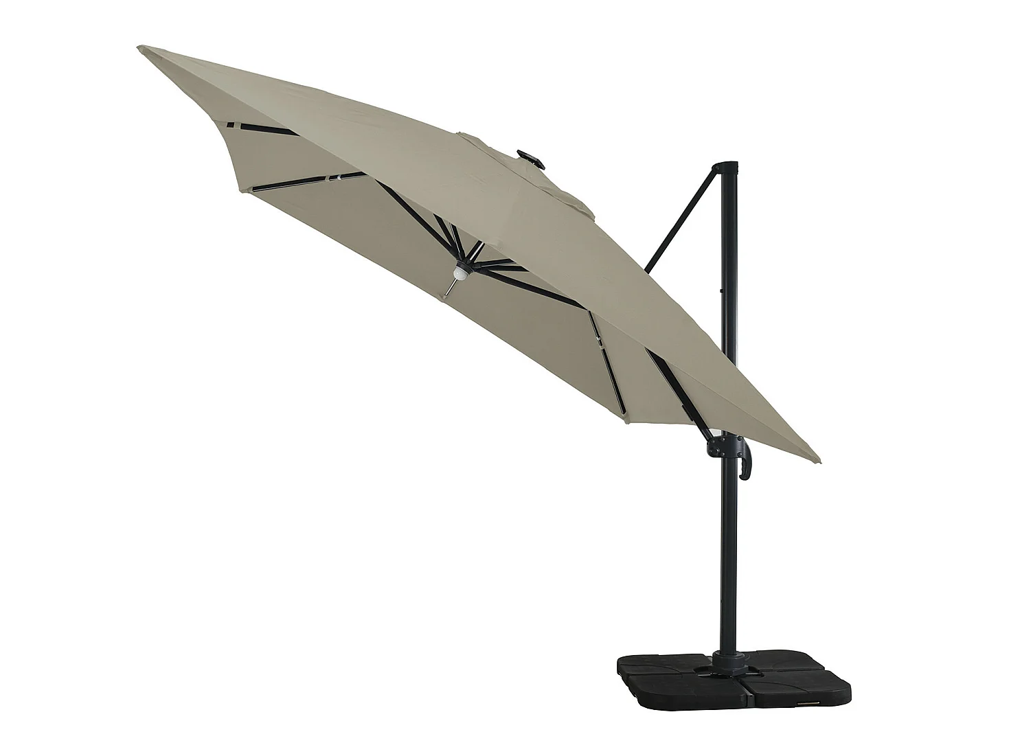 Parasol déporté LED 3x4m rectangle en aluminium + housse - rotatif 360° - Taupe - ROME