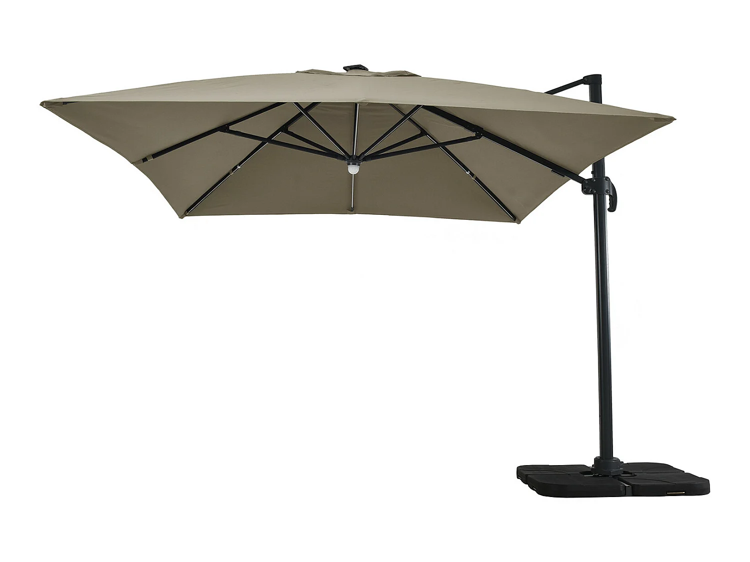 Parasol déporté LED 3x4m rectangle en aluminium + housse - rotatif 360° - Taupe - ROME