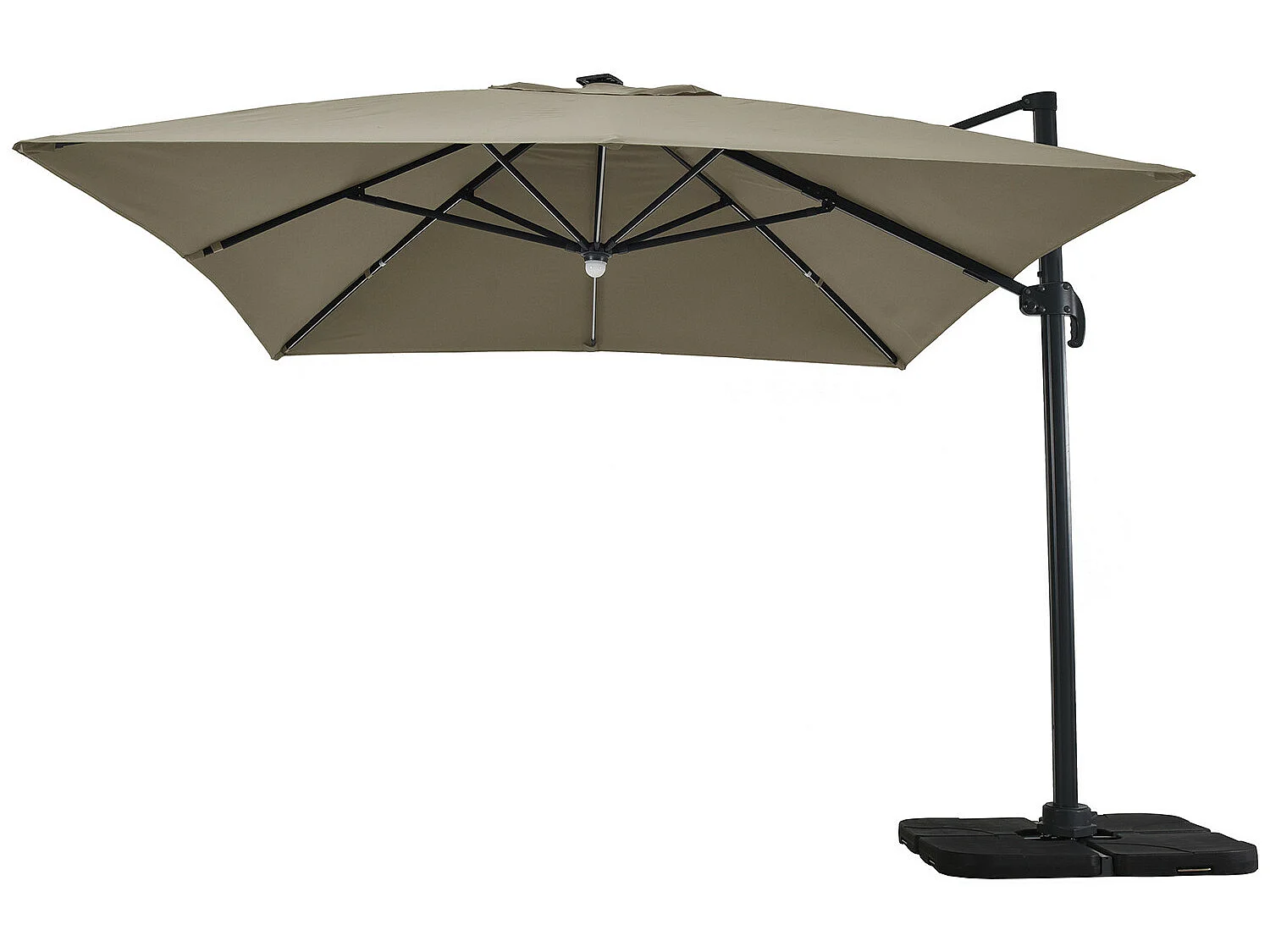 Parasol déporté LED 3x4m rectangle en aluminium + housse - rotatif 360° - Taupe - ROME