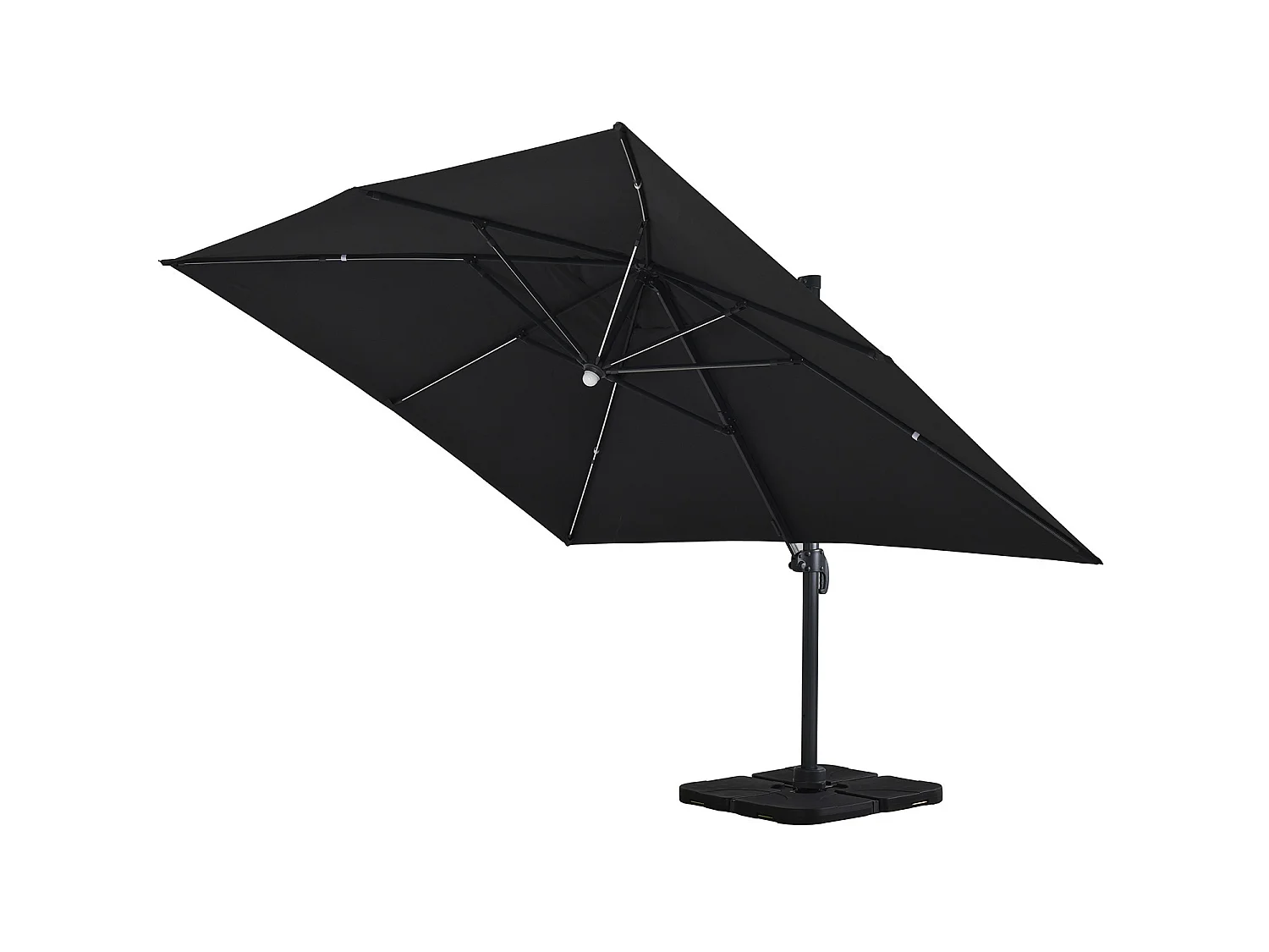 Parasol déporté LED 3x4m rectangle en aluminium + housse - rotatif 360° - Anthracite - ROME