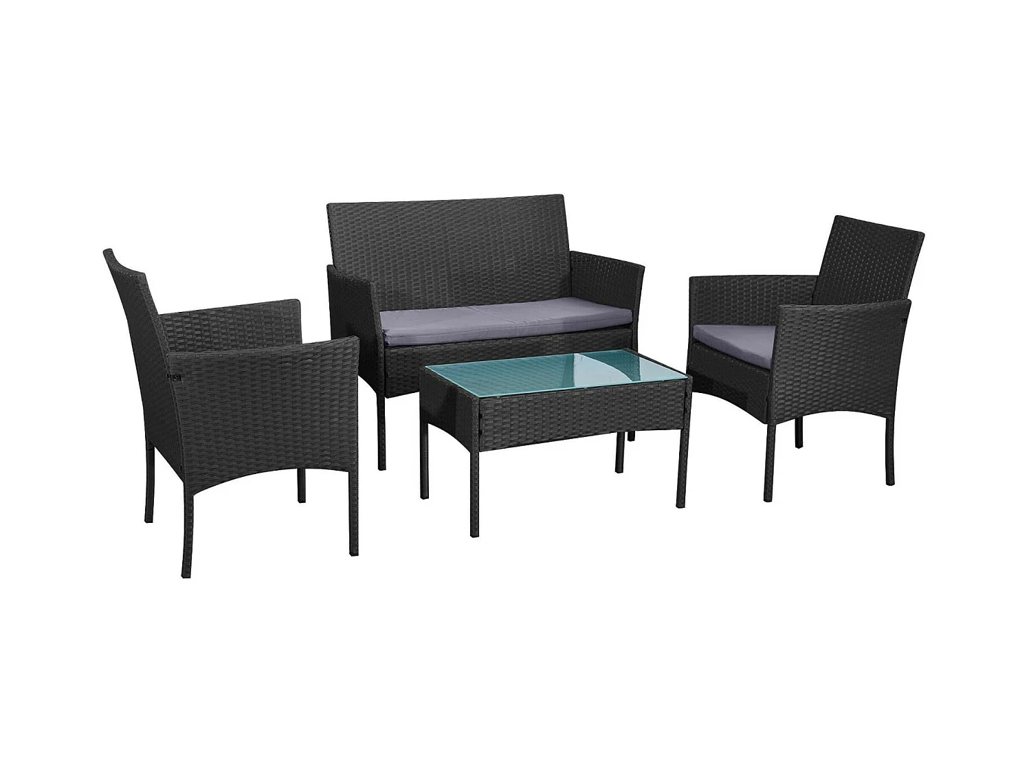 Salon de jardin résine tressée Noir/Gris - ensemble 4 places - Canapé + Fauteuil + Table - IMORA