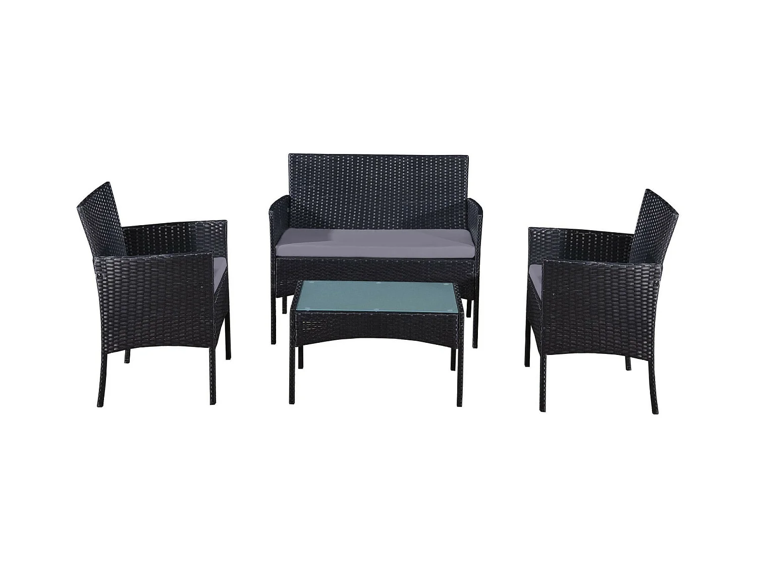 Salon de jardin résine tressée Noir/Gris - ensemble 4 places - Canapé + Fauteuil + Table - IMORA