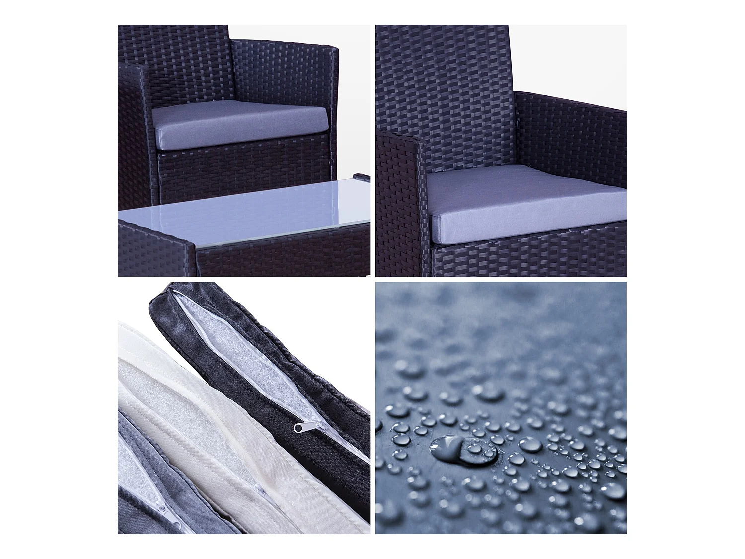 Salon de jardin résine tressée Noir/Gris - ensemble 4 places - Canapé + Fauteuil + Table - IMORA