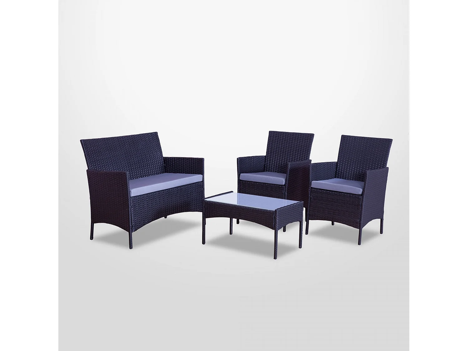 Salon de jardin résine tressée Noir/Gris - ensemble 4 places - Canapé + Fauteuil + Table - IMORA