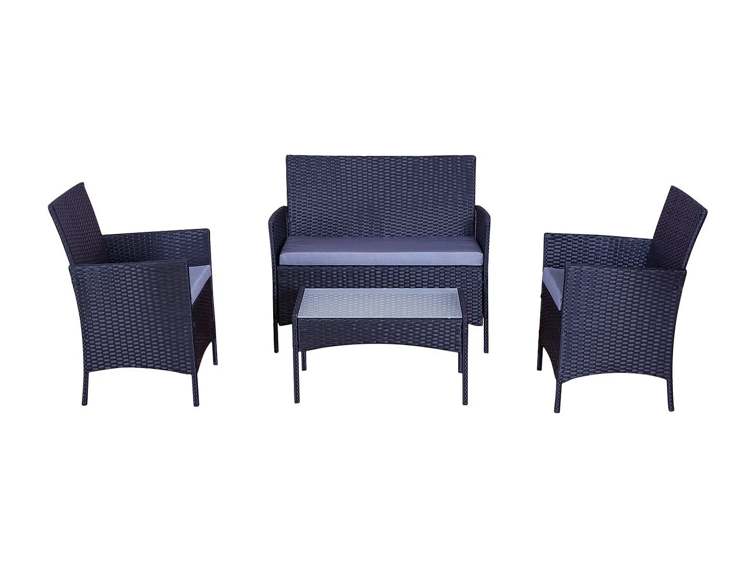 Salon de jardin résine tressée Noir/Gris - ensemble 4 places - Canapé + Fauteuil + Table - IMORA