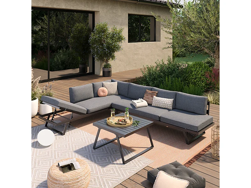 Salon de jardin fonctionnel modulable en aluminium design - Gris Anthracite - HELIOS