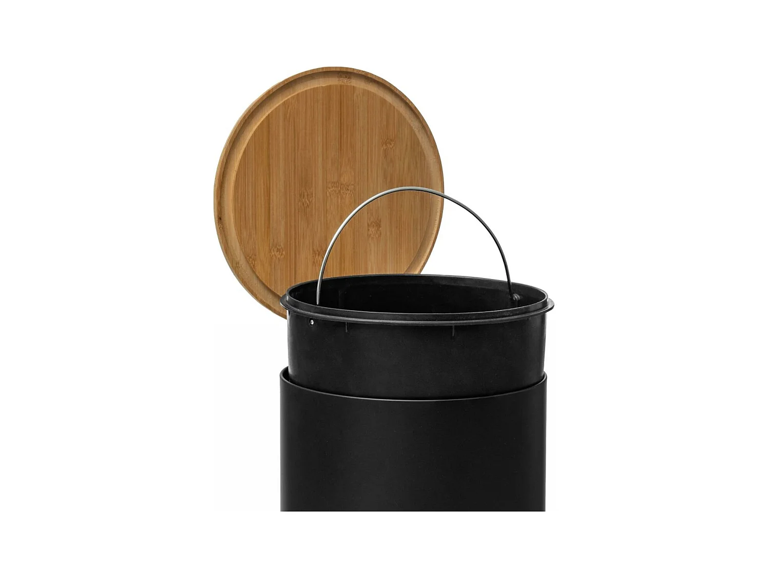 Poubelle 30 Litres en Métal Noir charbon et Couvercle en Bambou