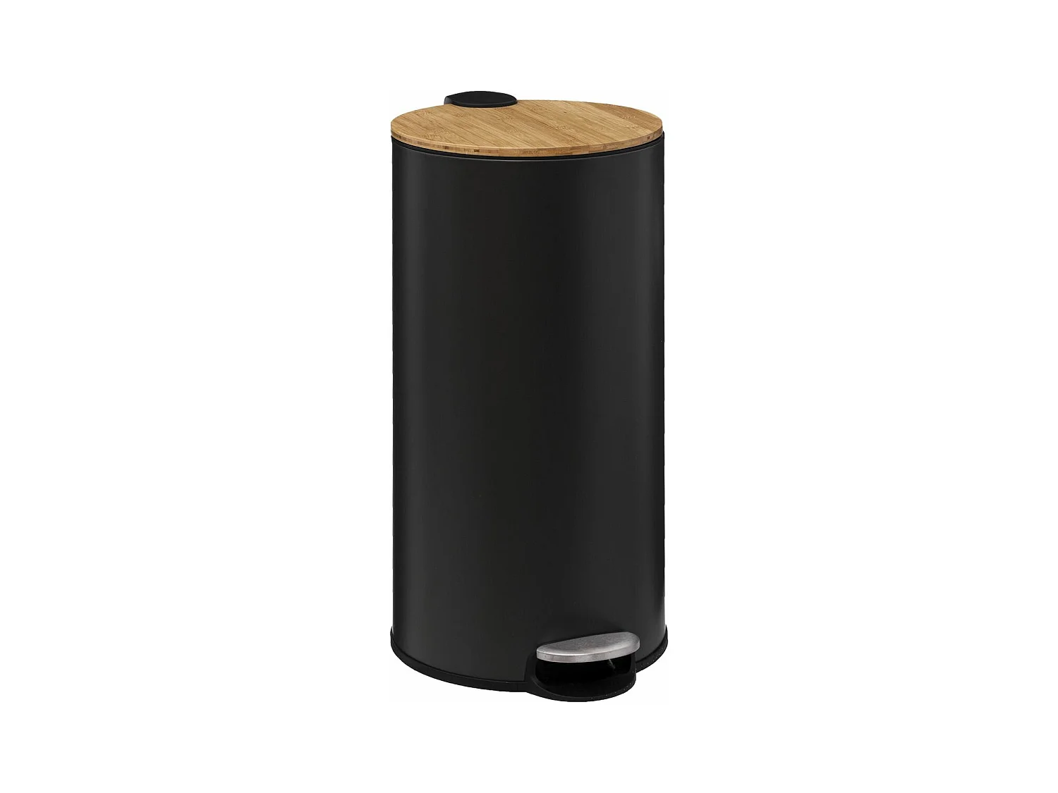 Poubelle 30 Litres en Métal Noir charbon et Couvercle en Bambou