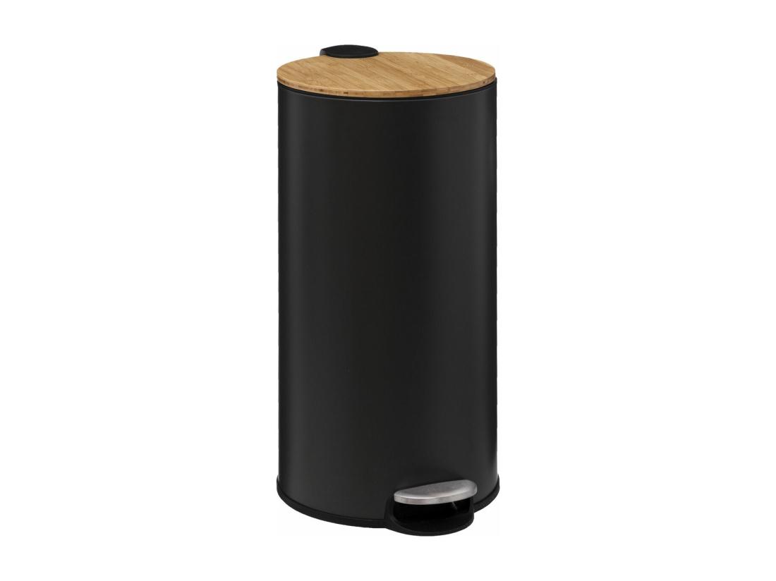 vente unique Poubelle 30 Litres en Métal Noir charbon et Couvercle en Bambou
