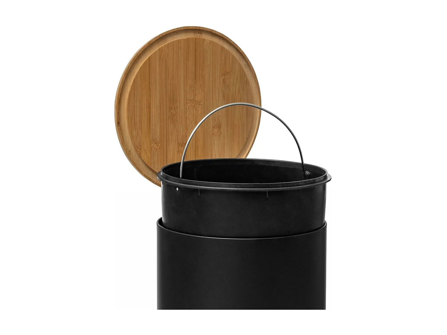 Poubelle 30 Litres en Métal Noir charbon et Couvercle en Bambou