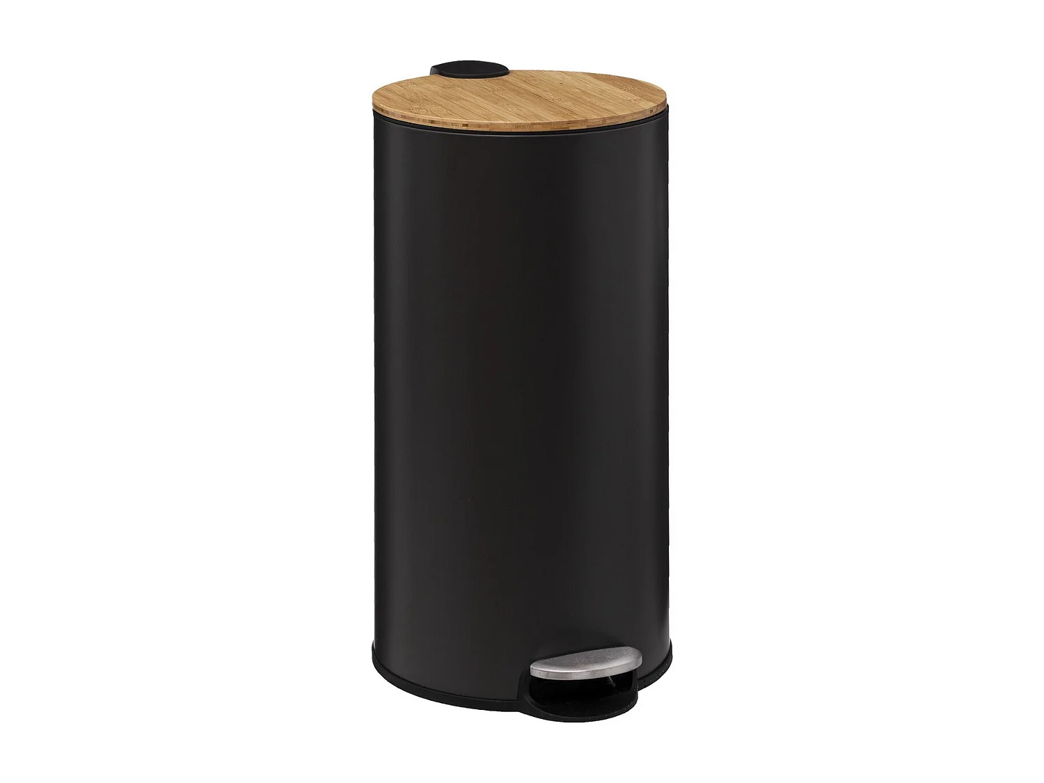 Poubelle 30 Litres en Métal Noir charbon et Couvercle en Bambou