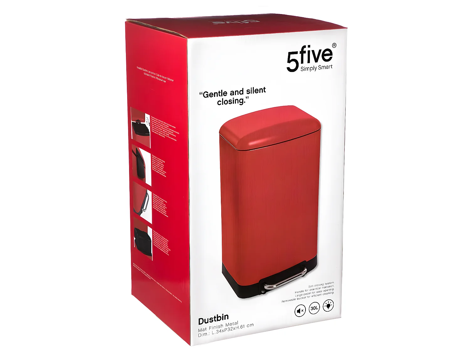 Poubelle 30 Litres en Métal Rouge ouverture à pédale