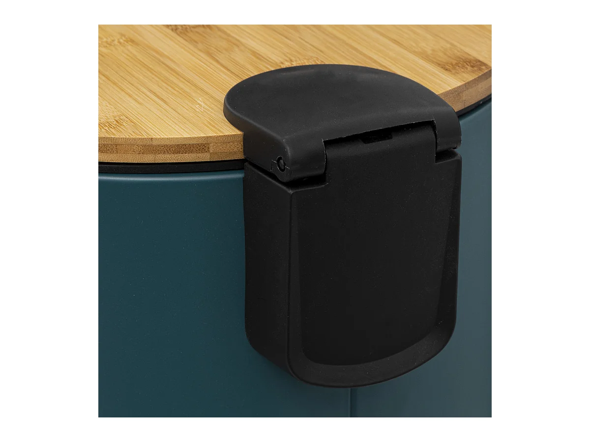 Poubelle 30 Litres en Métal Bleu pétrole et Couvercle en Bambou