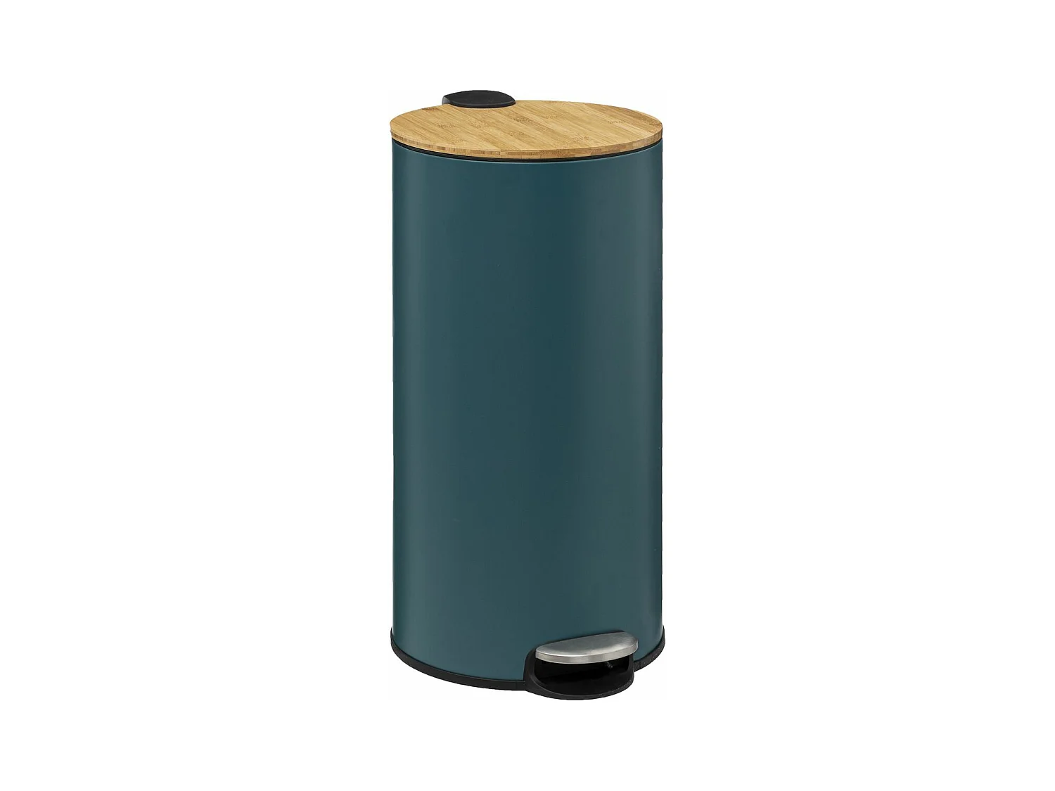 Poubelle 30 Litres en Métal Bleu pétrole et Couvercle en Bambou