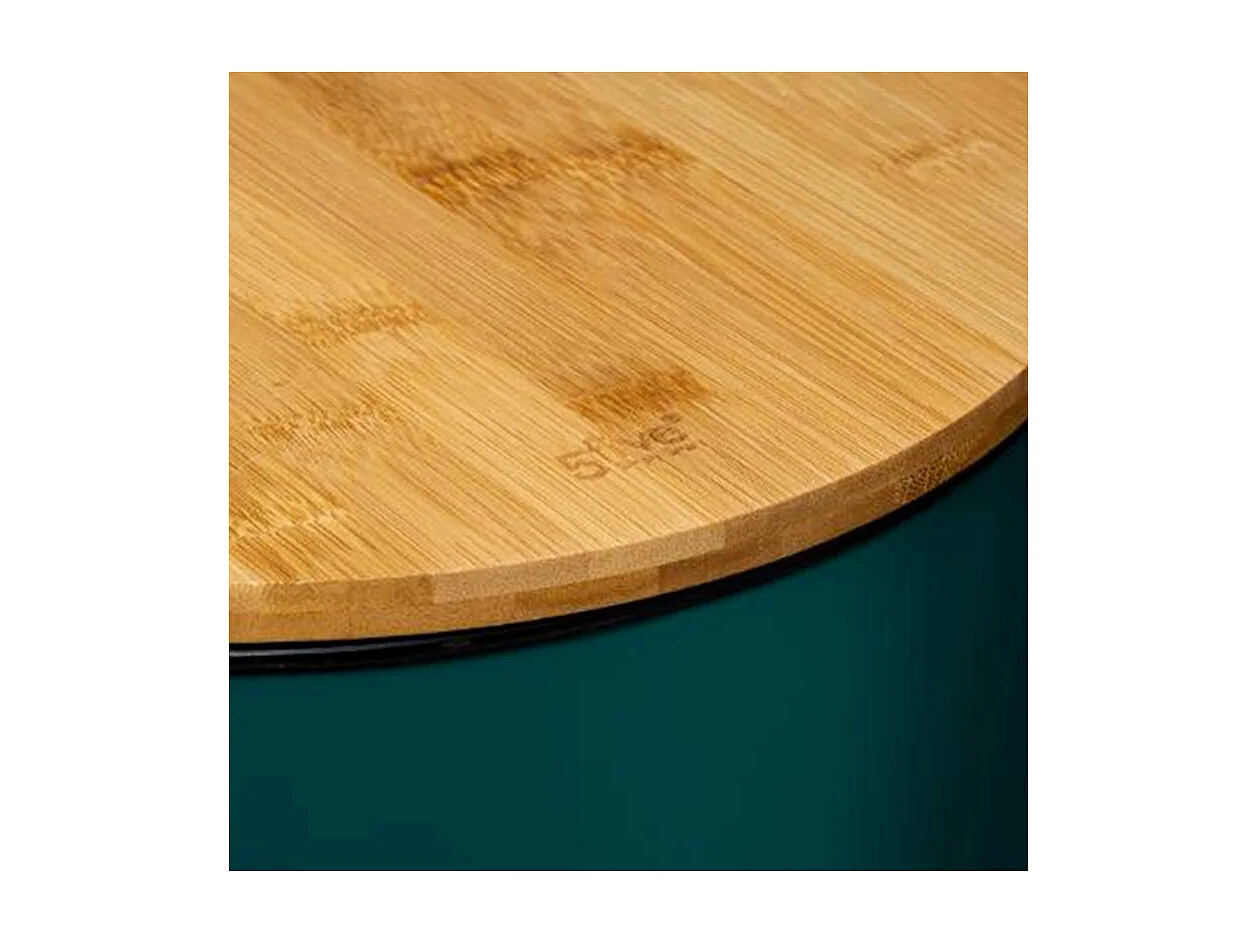 Poubelle 30 Litres en Métal Bleu pétrole et Couvercle en Bambou