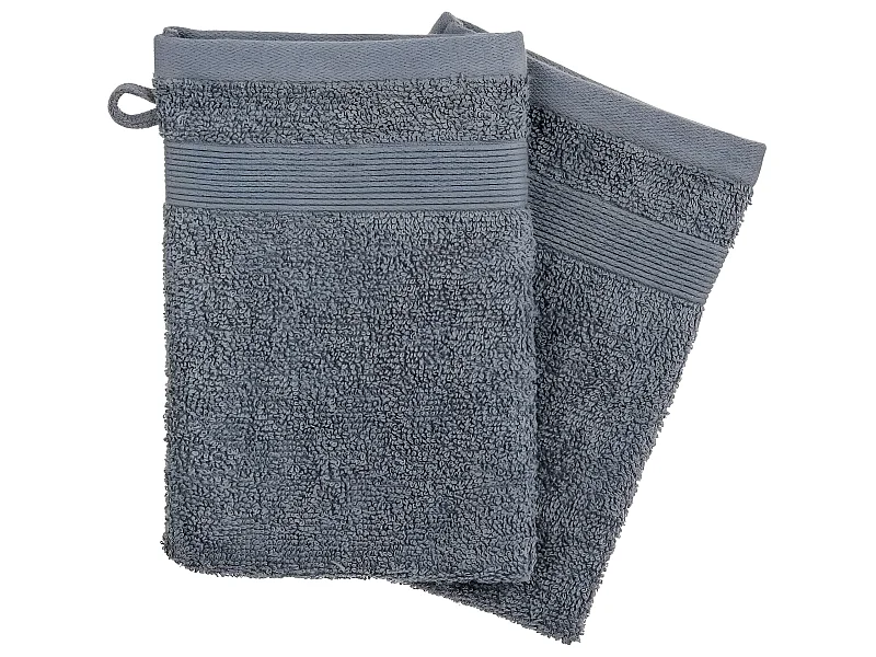 Lot de 2 Gants de toilette en Coton Gris foncé tissu éponge 15 x 21 cm