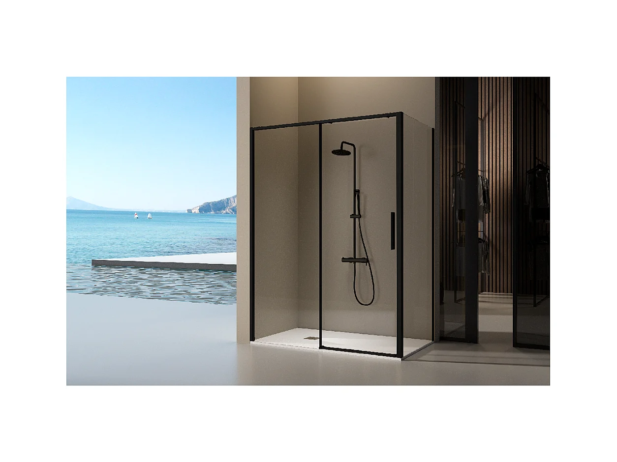 Frontal de ducha + Puerta Corredera 160-162.6 cm DELTA Negro