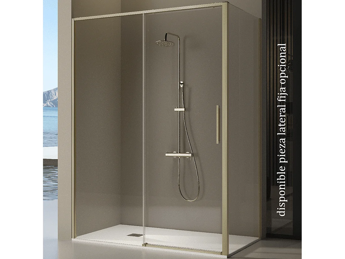 Paroi de douche dorée fixe + porte coulissante DELTA or brossé 109-111.6 cm