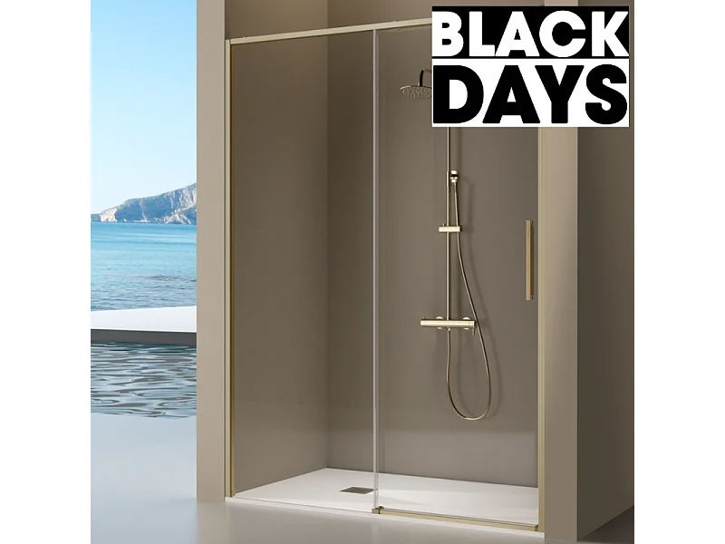 Paroi de douche dorée fixe + porte coulissante DELTA or brossé 155-157.6 cm