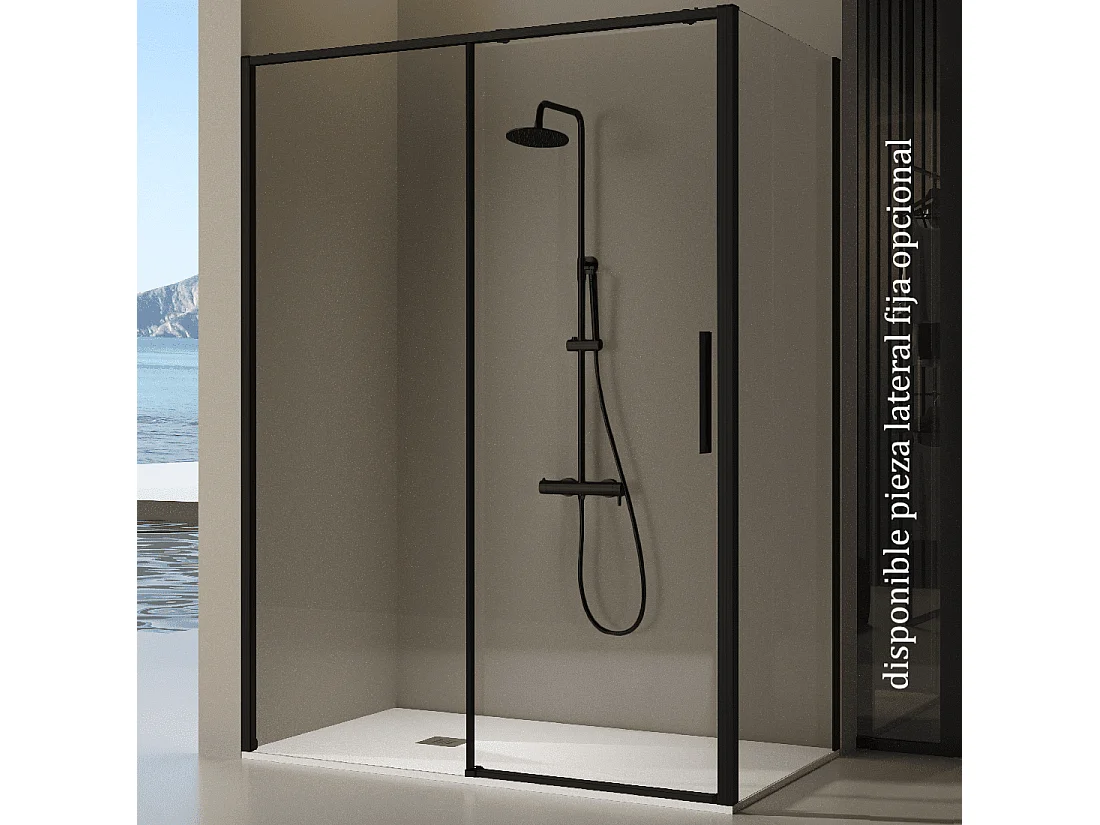 Paroi de douche fixe + porte coulissante DELTA noir mat 108-110.6 cm