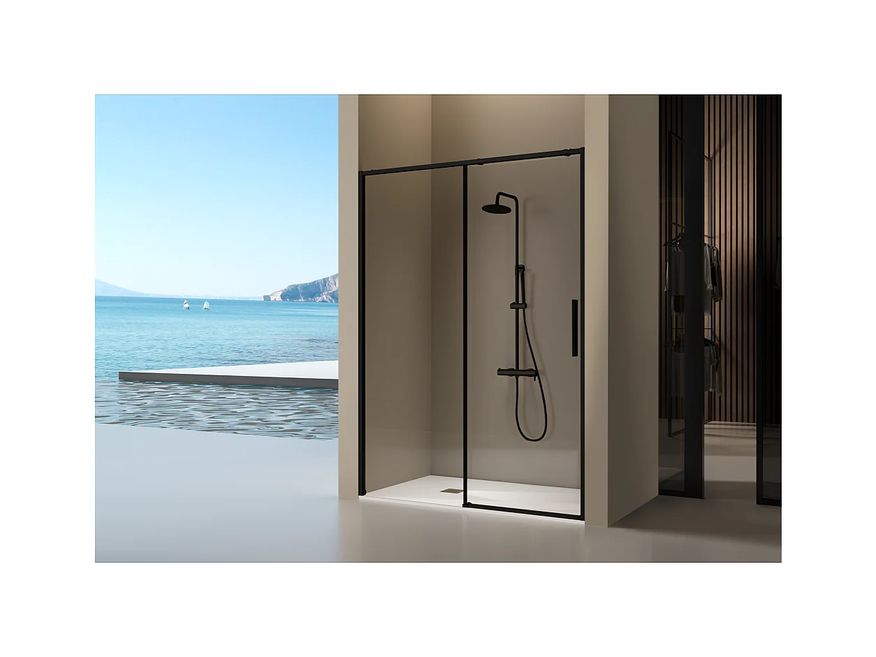 Frontal de ducha + Puerta Corredera 155-157.6 cm DELTA Negro