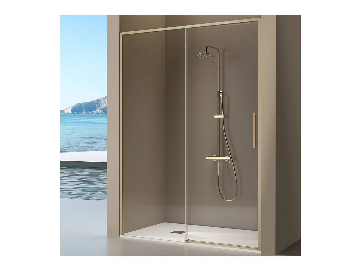 Frontal de ducha + Puerta Corredera 111-113.6 cm DELTA Dorado