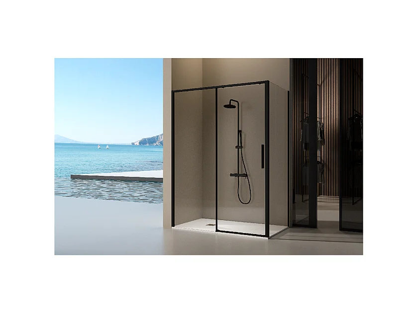Frontal de ducha + Puerta Corredera 133-135.6 cm DELTA Negro
