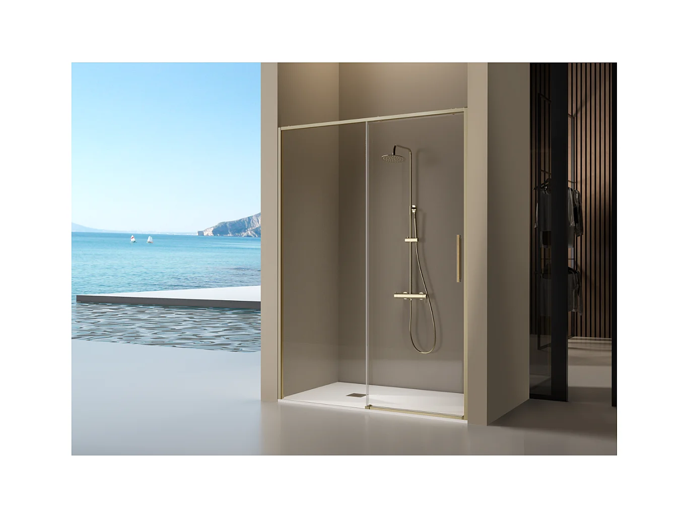 Frontal de ducha + Puerta Corredera 158-160.6 cm DELTA Dorado