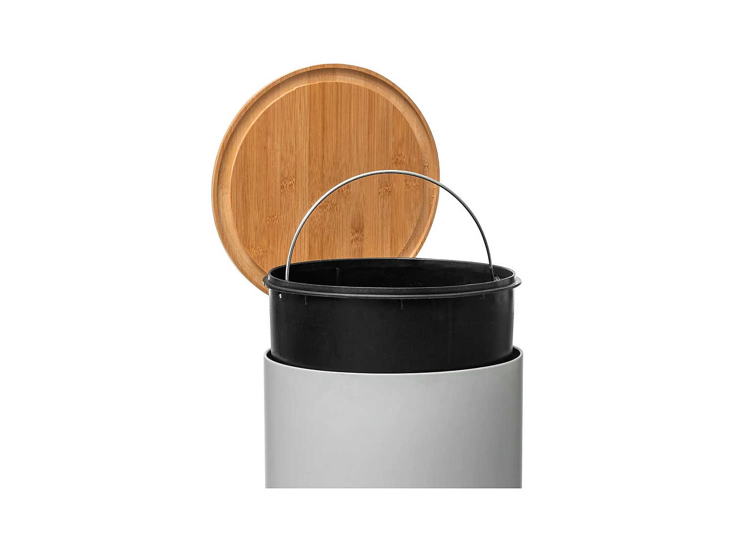 Poubelle 30 Litres en Métal Blanc et Couvercle en Bambou