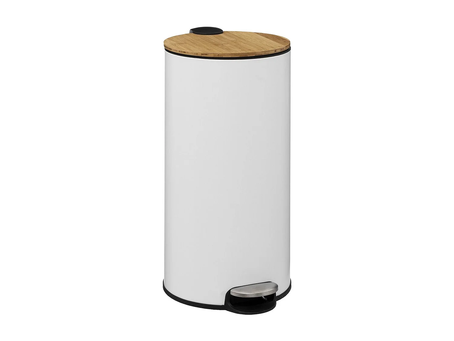 Poubelle 30 Litres en Métal Blanc et Couvercle en Bambou