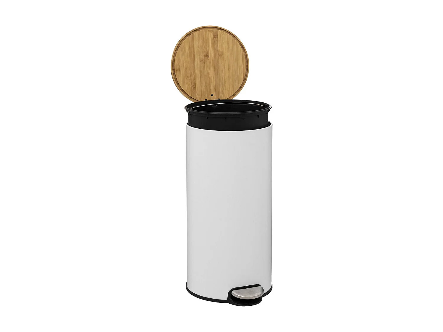 Poubelle 30 Litres en Métal Blanc et Couvercle en Bambou