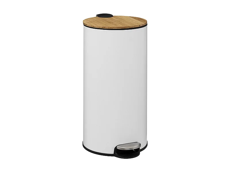 Poubelle 30 Litres en Métal Blanc et Couvercle en Bambou