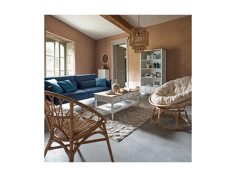 Fauteuil en Rotin style loveuse et Coussin en Coton H 80 cm