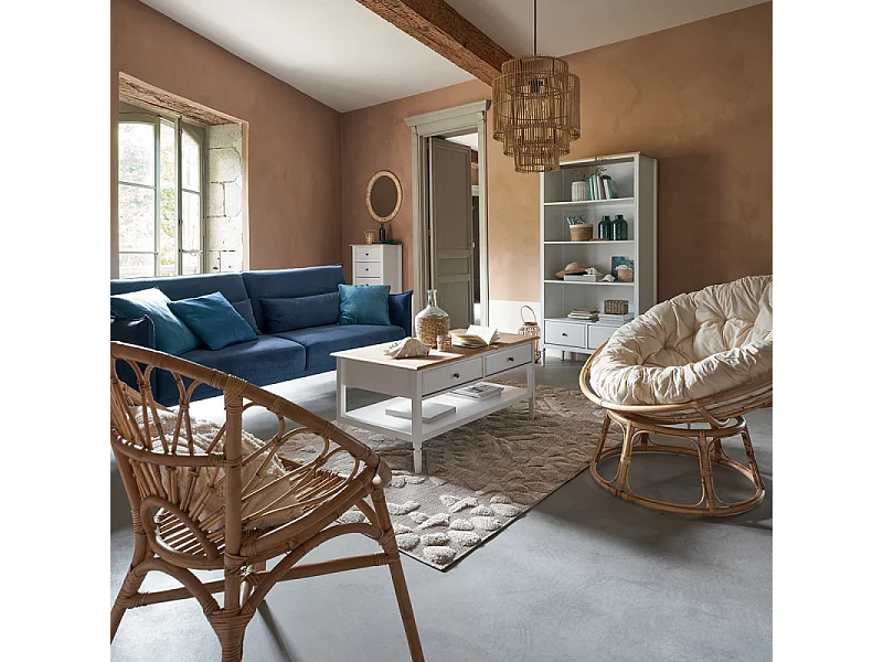 Fauteuil en Rotin style loveuse et Coussin en Coton H 80 cm