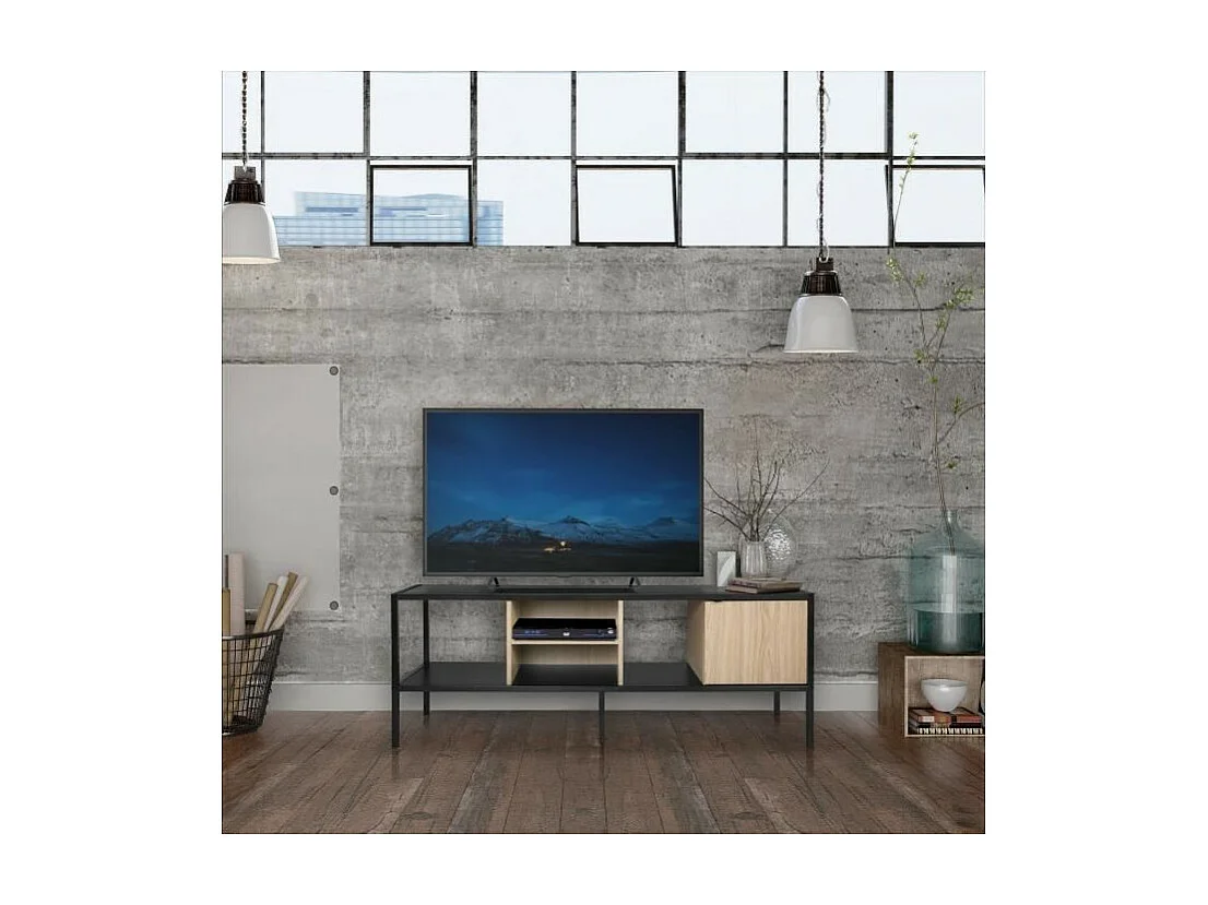 Mueble TV con 1 puerta - Metal y madera - 140 x 40 x 50 cm - MINSK