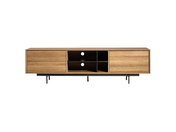 Meuble TV 1 porte et 2 tiroirs - Chene wenge et noir - L 180 x P 40 x H 50 cm - BEATRIZ