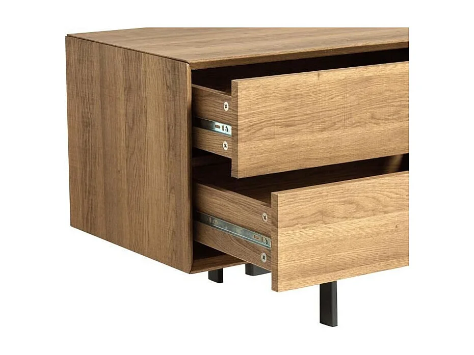 Meuble TV 1 porte et 2 tiroirs - Chene wenge et noir - L 180 x P 40 x H 50 cm - BEATRIZ