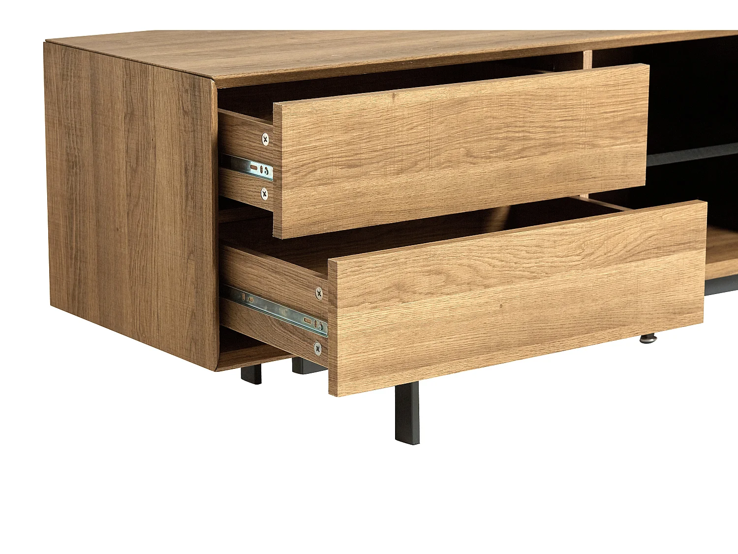 Meuble TV 1 porte et 2 tiroirs - Chene wenge et noir - L 180 x P 40 x H 50 cm - BEATRIZ