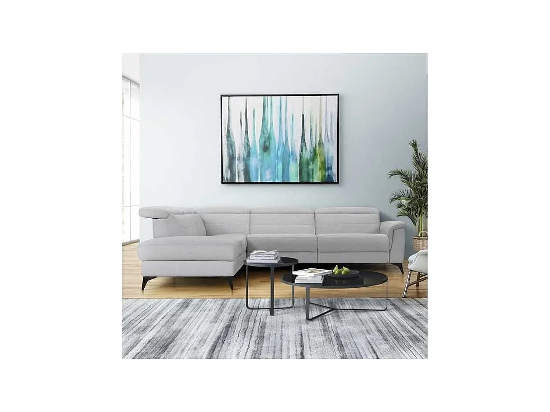 Canape dangle gauche avec 1 place relax electrique - Tissu gris - L 292 x P 232 x H 99 cm - MELBOURNE