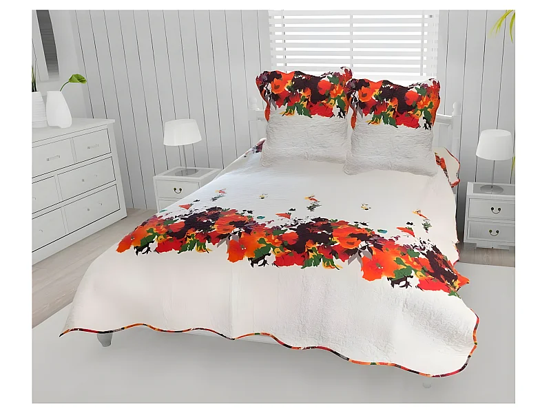 Couvre lit microfibre + taies 240 x 260 cm fleuri