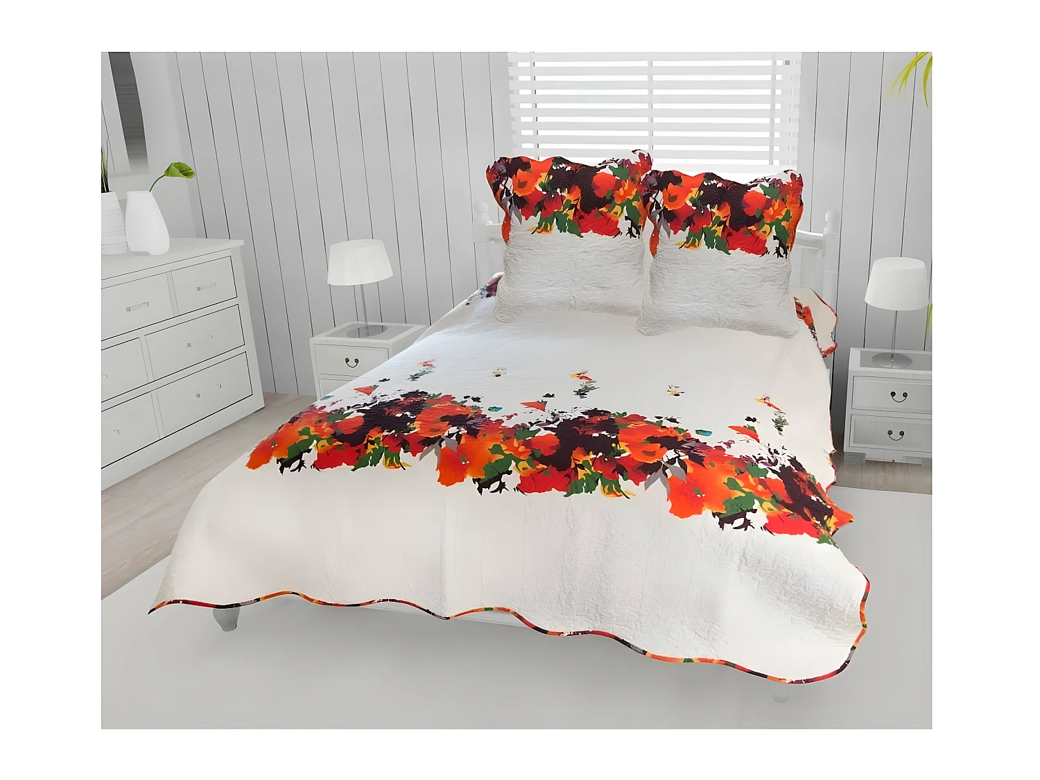 Couvre lit microfibre + taies 240 x 260 cm fleuri