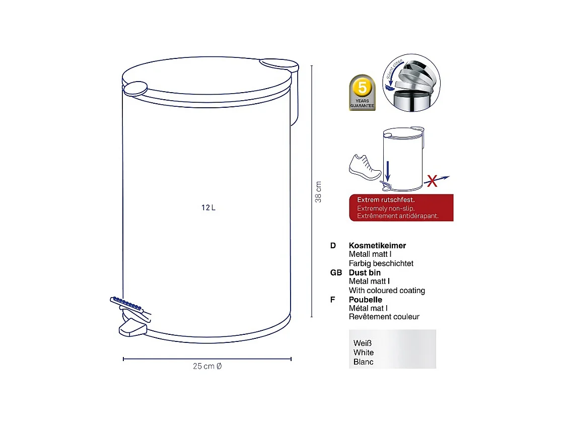 Poubelle Mats noir 12L