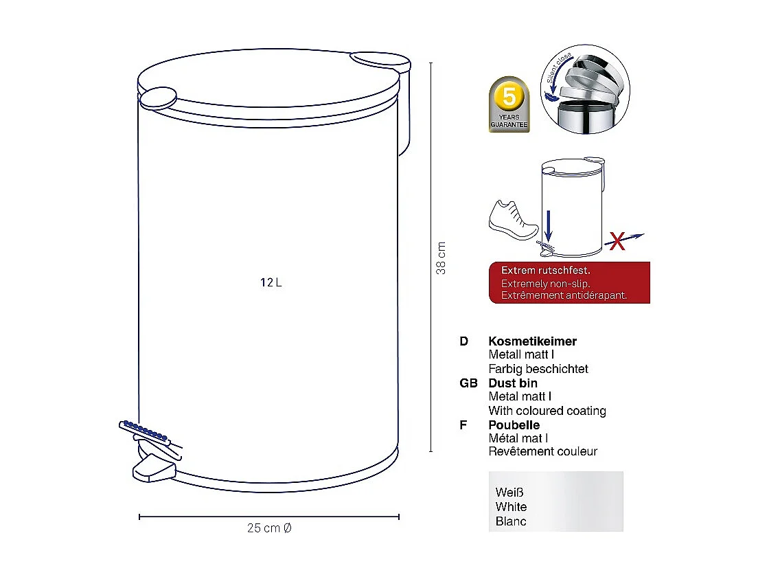 Poubelle Mats blanc 12L