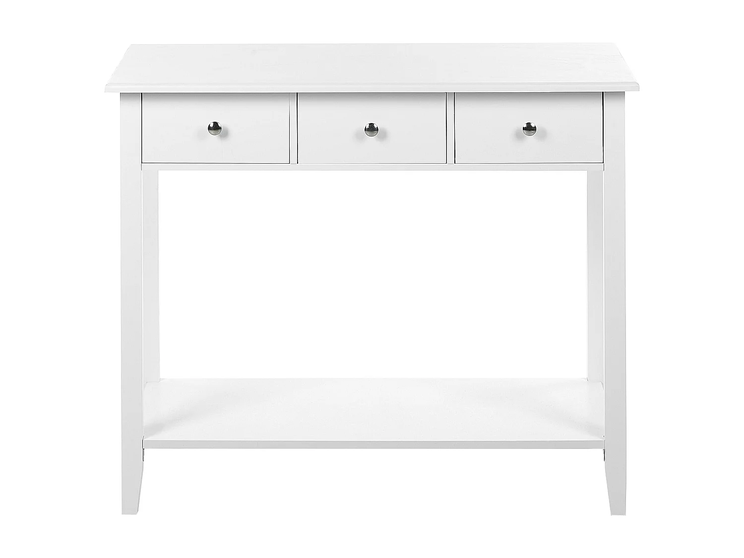 Moderner Konsolentisch, 3 Schubladen, Regal, Holzbeine, Weiß, Galva