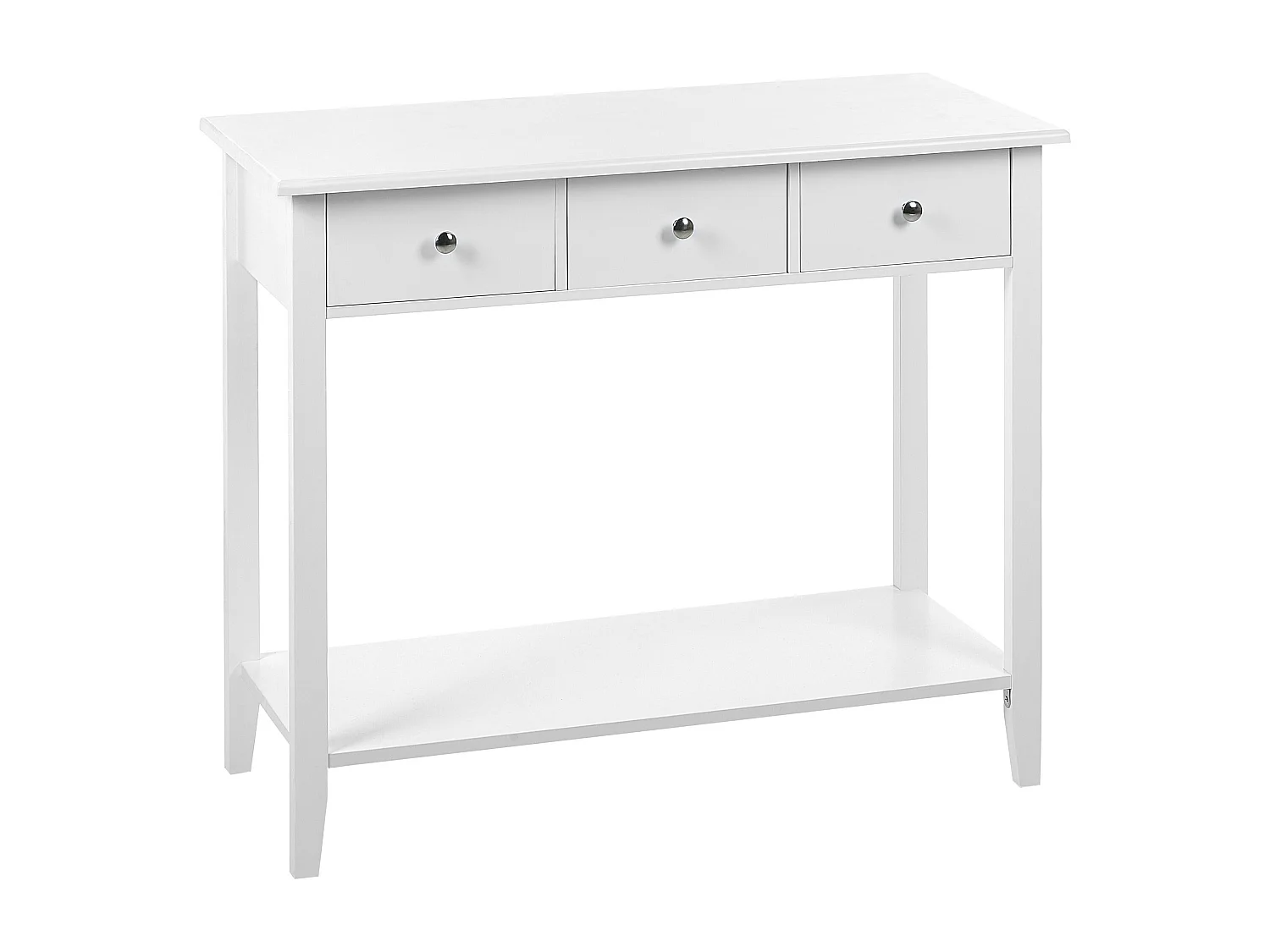 Moderner Konsolentisch, 3 Schubladen, Regal, Holzbeine, Weiß, Galva