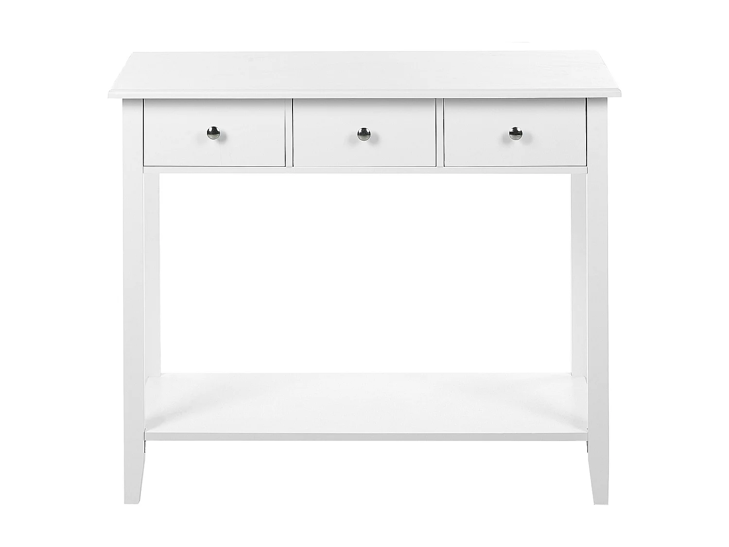 Moderner Konsolentisch, 3 Schubladen, Regal, Holzbeine, Weiß, Galva